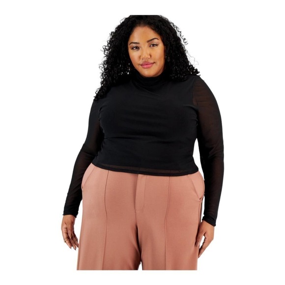 Bar Ill Women’s Plus Size Mesh Mock-Neck Cutout Tie-Back Top Black Size 3X NWT - Picture 1 of 5